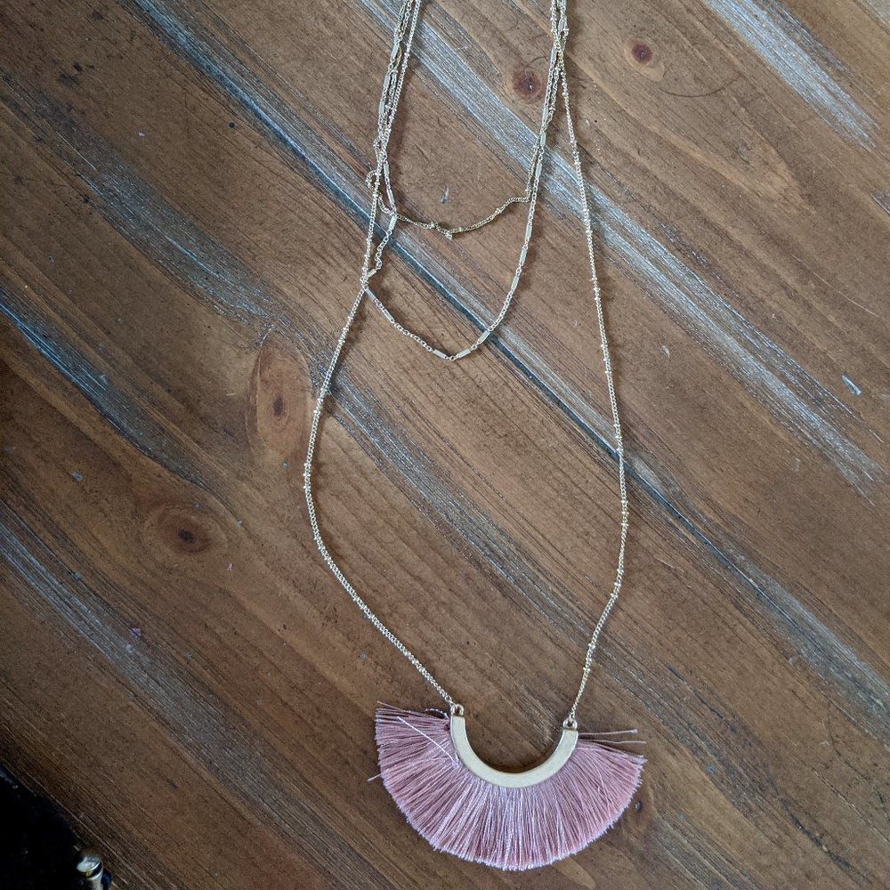 Boho Light Pink Tassel Multi-Layer Necklace